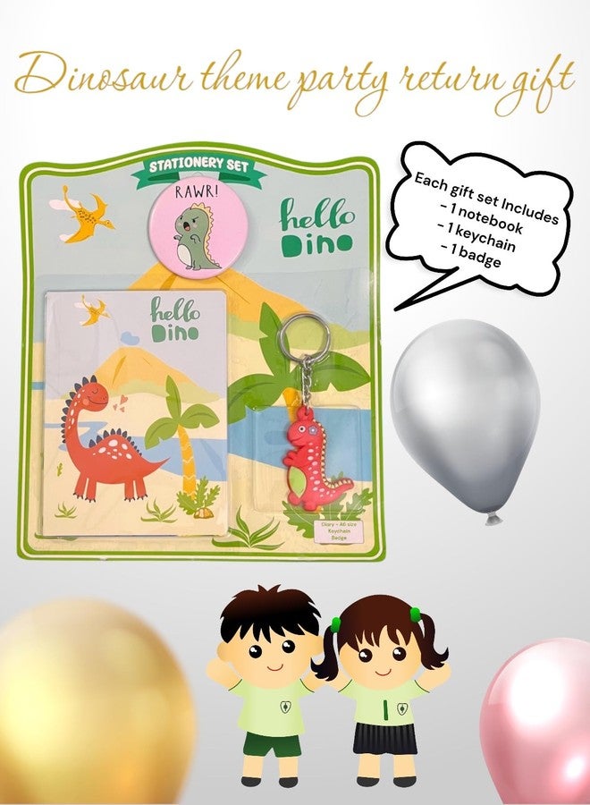 Le Delite Cartoon party return gift set stationary combo pack I A6 size diary with badge & keychain (3 items in 1 set) (dinosaur 10 sets) - Image 4